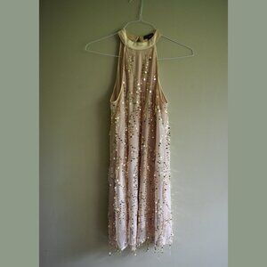 A.Peach Gold Sparkle Choker Collar Cocktail Dress